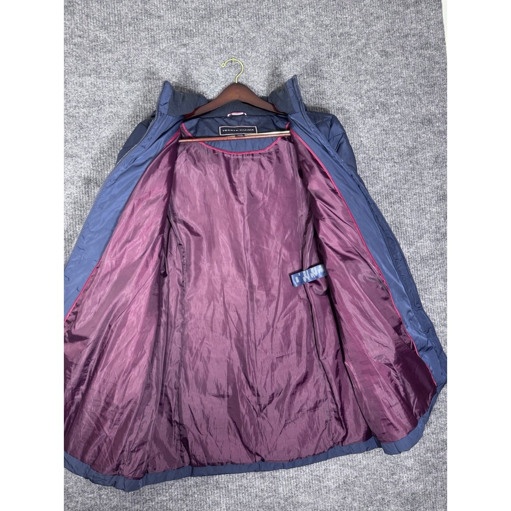 Tommy Hilfiger Women's Navy Blue Hooded Long Puffer Coat Zip XL - Picture 2 of 12